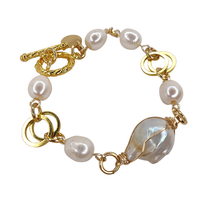 Freshwater Pearl & GOLD Link Bracelet, Beauty In Stone Jewelry at $99