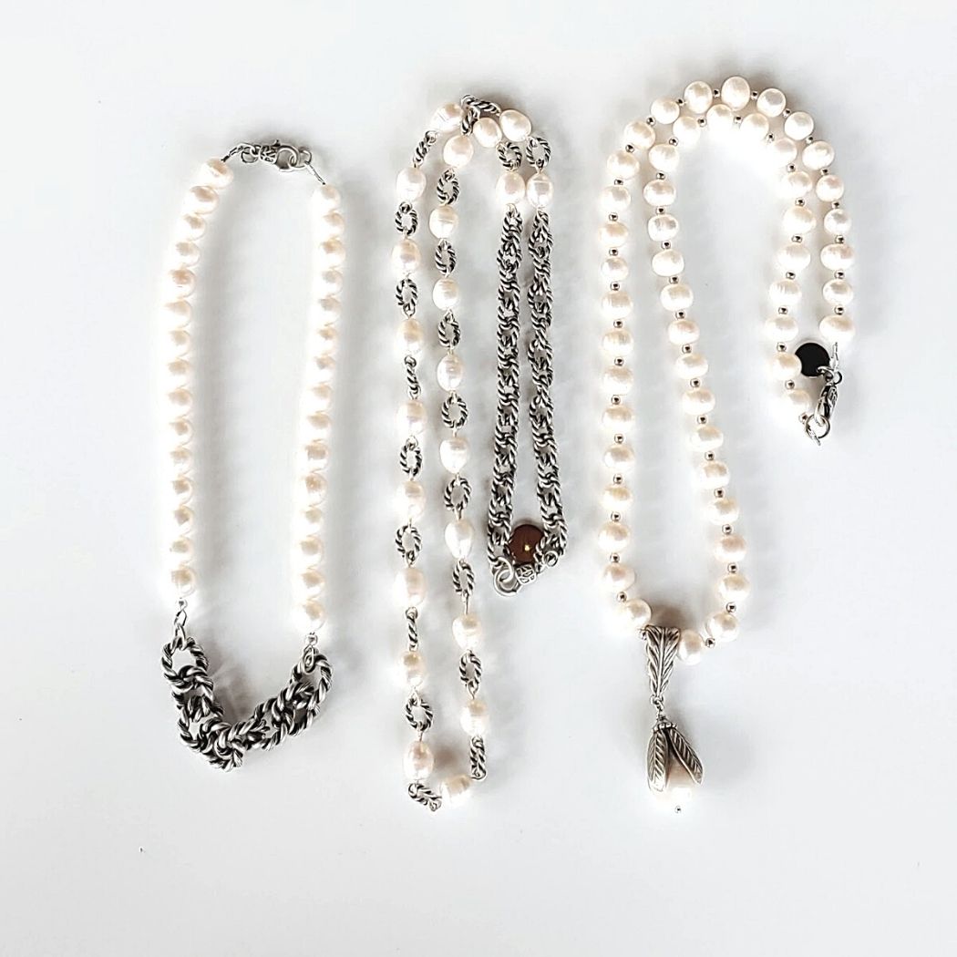 Short Pearl Necklace With Rope Chain Front, Beauty In Stone Jewelry at $119