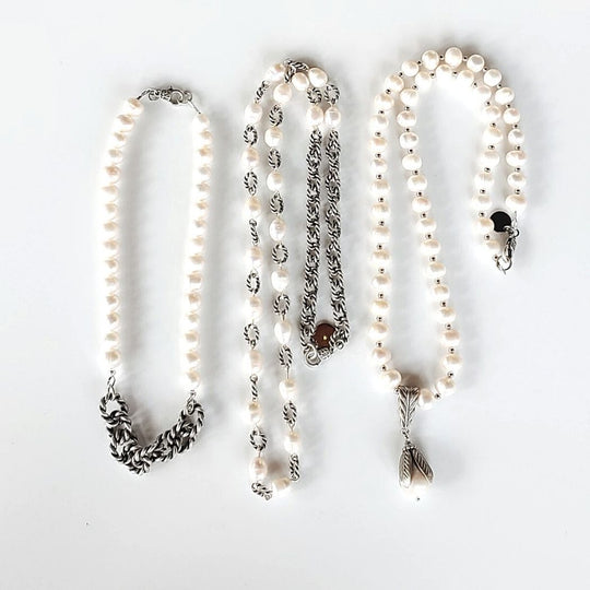 Short Pearl Necklace With Rope Chain Front, Beauty In Stone Jewelry at $119