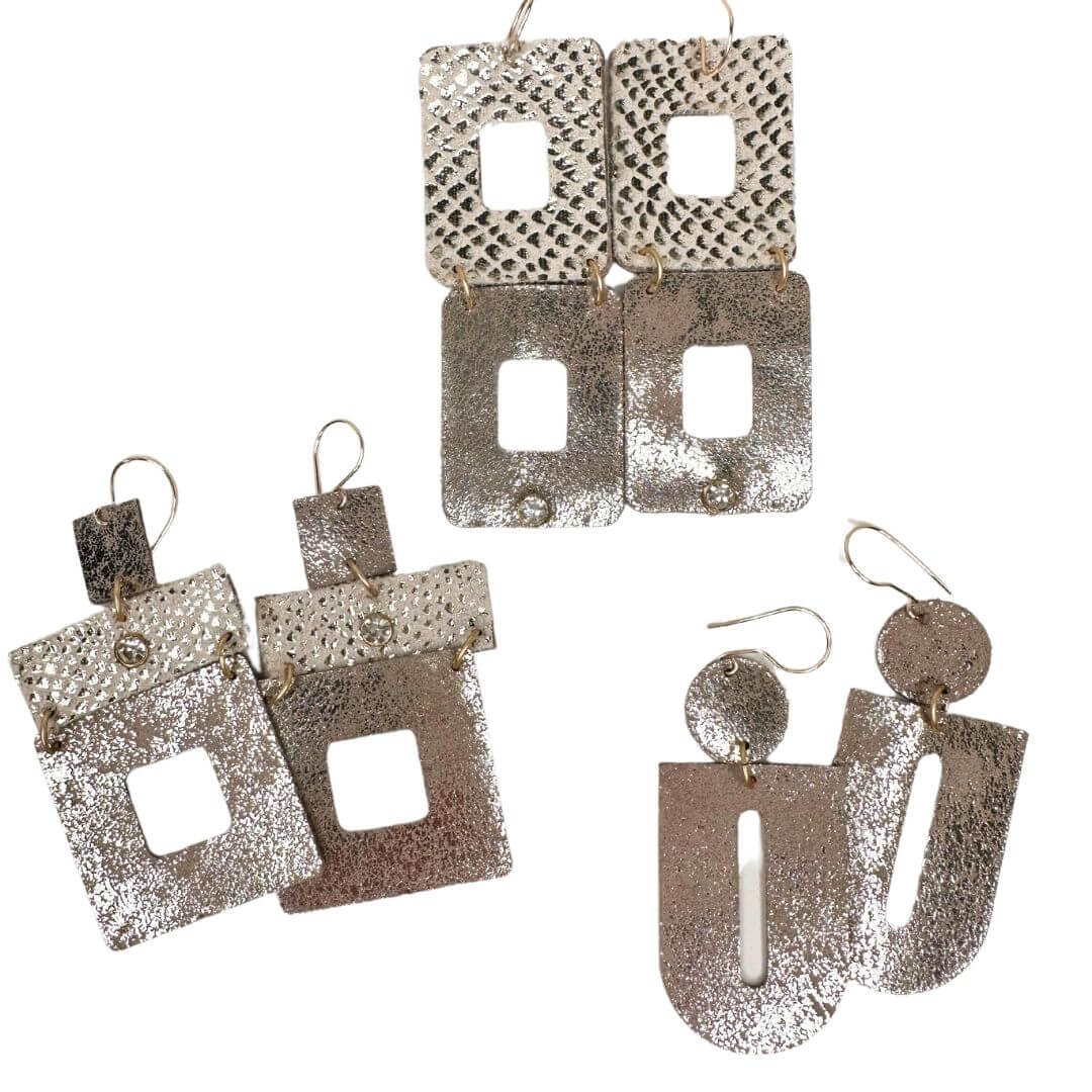 Metallic Leather Geometric Earring Choice