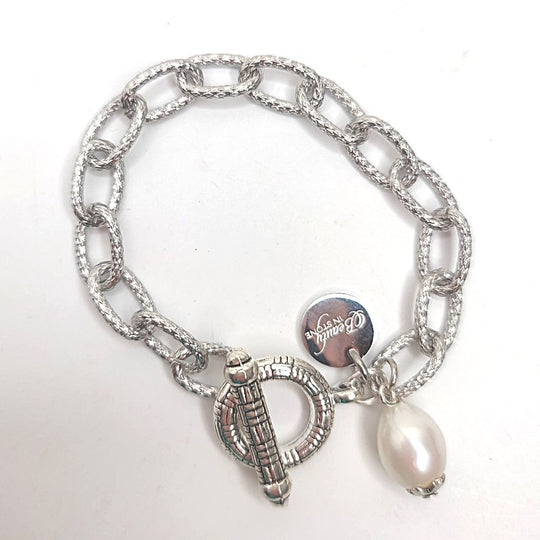 Stainless Steel Chain Link Bracelet With Pearl, Beauty In Stone Jewelry at $49