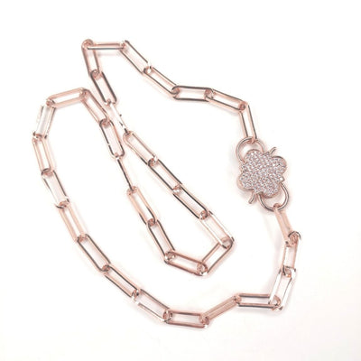 Rose Gold Chain Necklace Pave Clover Clasp, Beauty In Stone Jewelry at $66