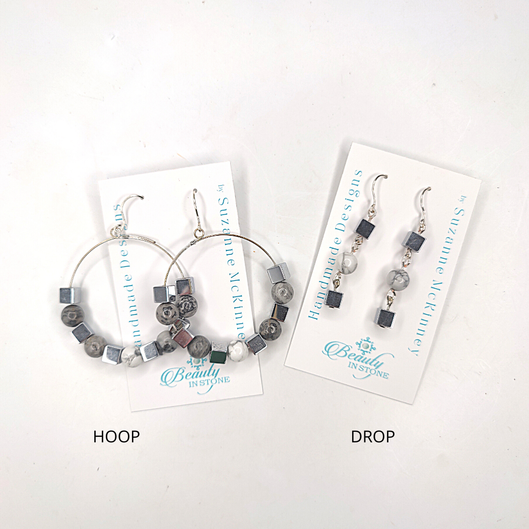 Hoop Earrings or Stone Drop for 3 Graces, Beauty In Stone Jewelry at $49