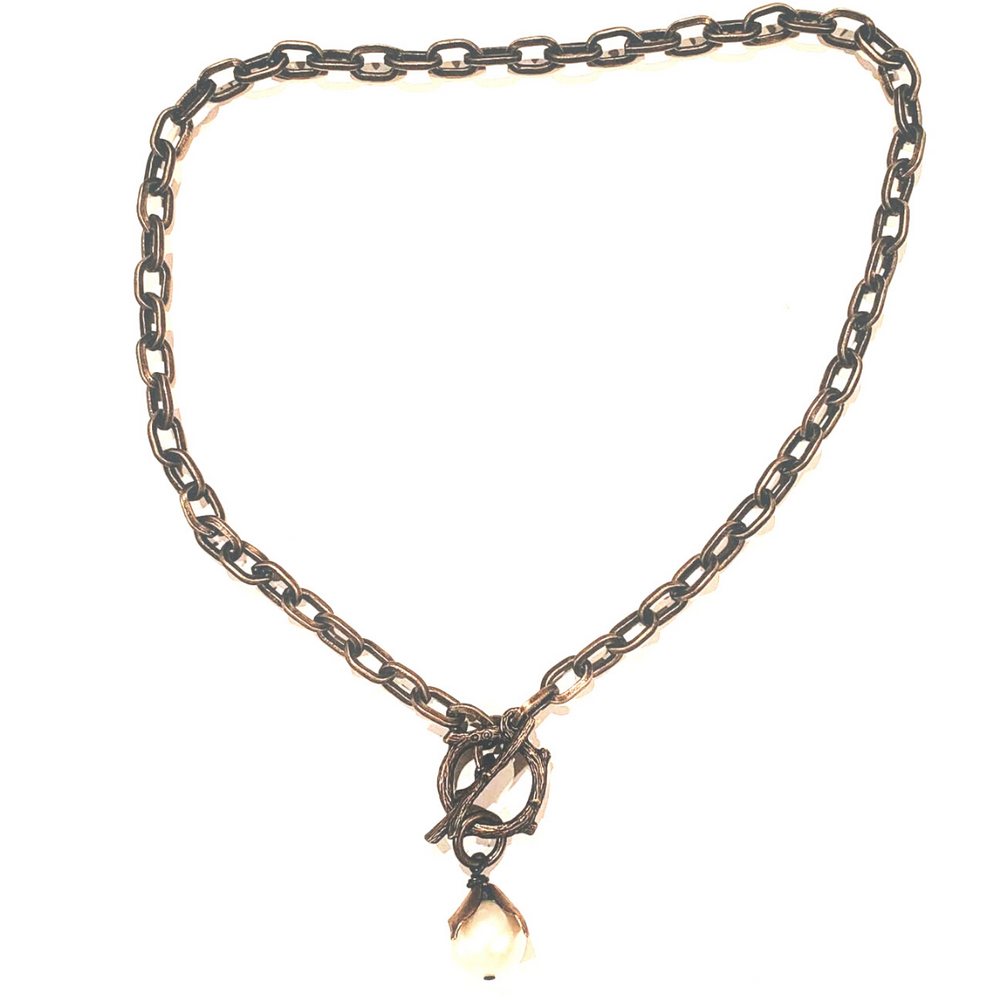 Single Pearl Toggle Front Necklace With Antique Bronze Chain, Beauty In Stone Jewelry at $69