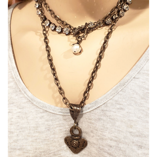 Single Pearl Toggle Front Necklace With Antique Bronze Chain, Beauty In Stone Jewelry at $69