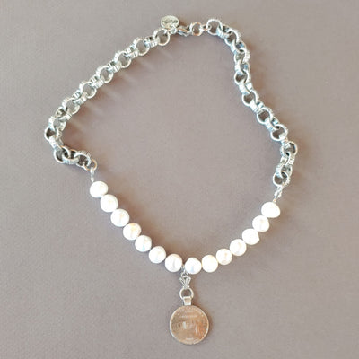 State Coin & Pearl Necklace, Beauty In Stone Jewlery at $139