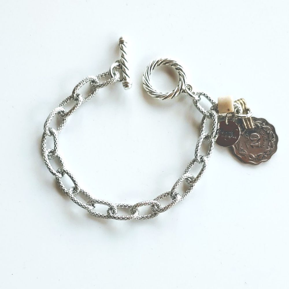 Chain Link Bracelet With Coin or Monogram, Beauty In Stone Jewelry at $59