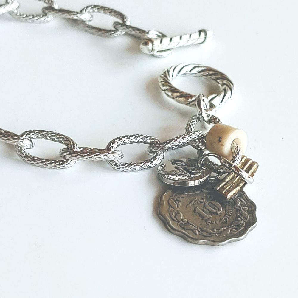 Chain Link Bracelet With Coin or Monogram, Beauty In Stone Jewelry at $59