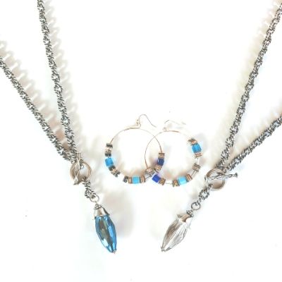 Thunder Crystal With Blue Or Silver Flash Necklace, Beauty In Stone Jewlery at $109