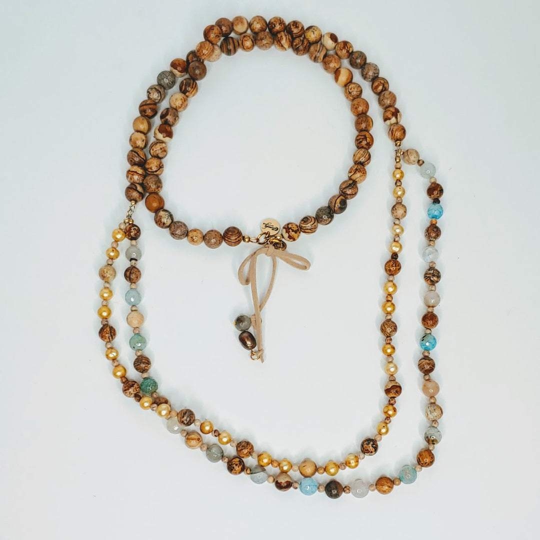 Beaded Necklace Triple With Bow, Beauty In Stone Jewelry at $199