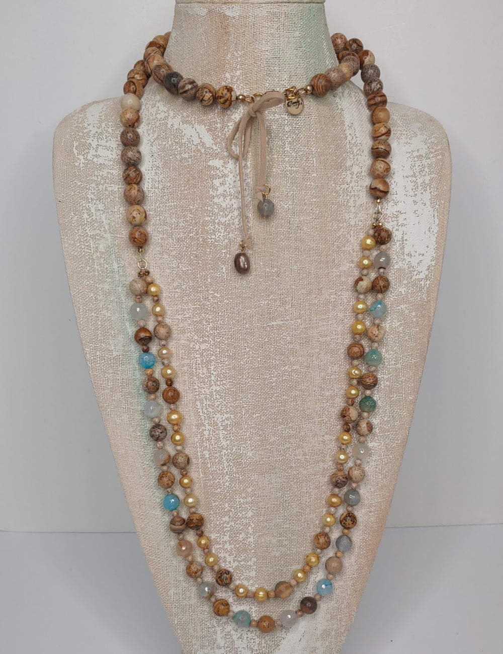 Beaded Necklace Triple With Bow, Beauty In Stone Jewelry at $199