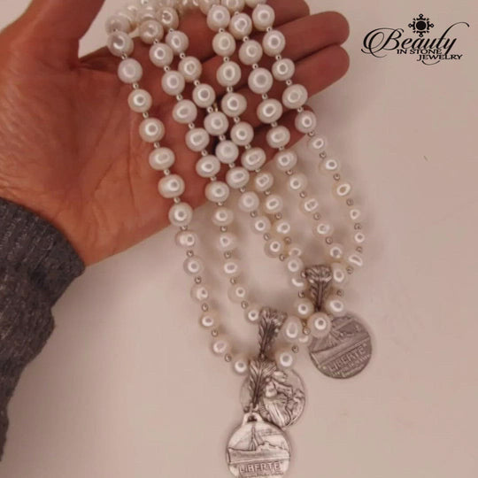 Pearl Necklace With Liberte Coin