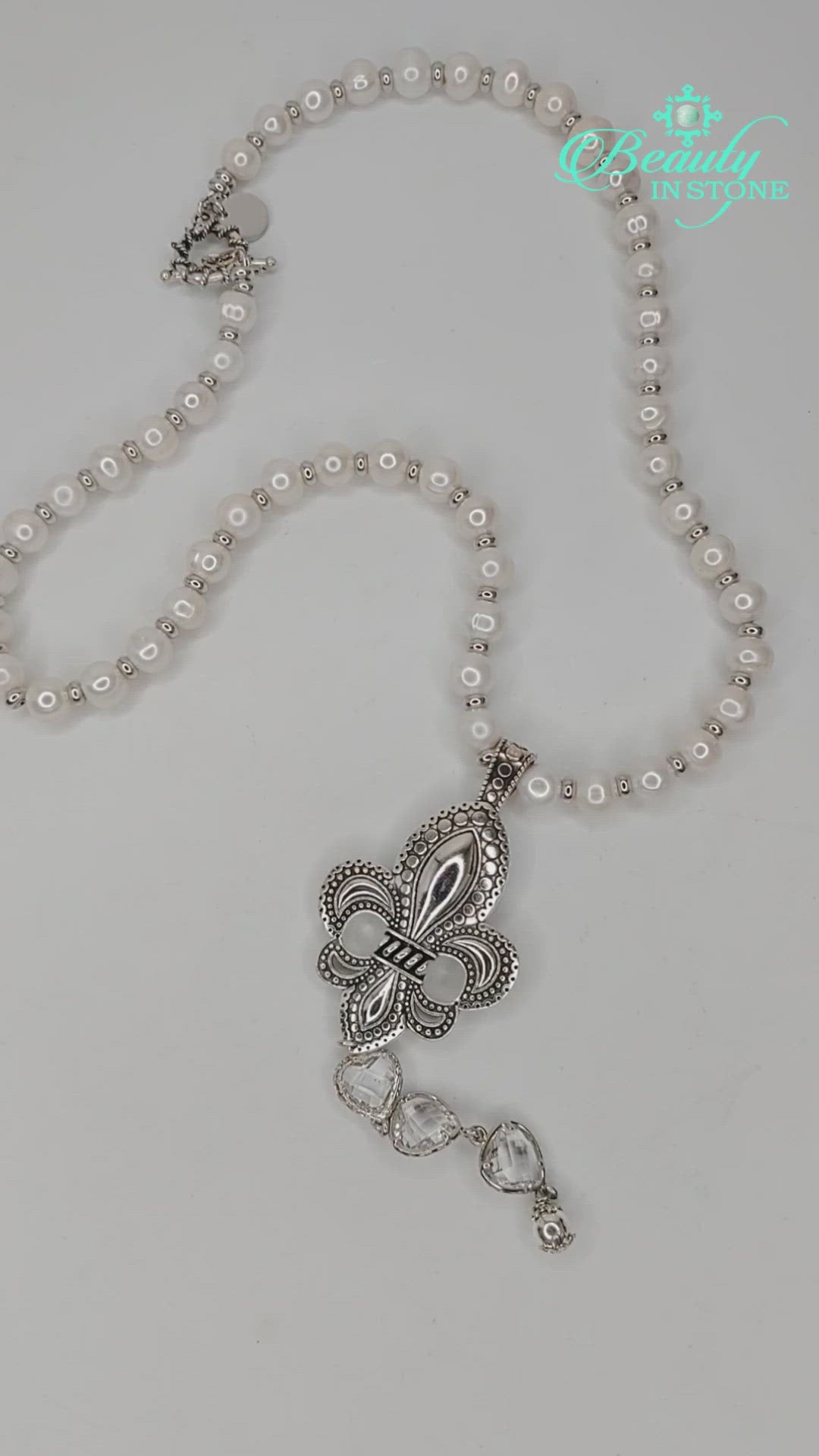 Freshwater Pearl Fleur De Lis Pendant Necklace