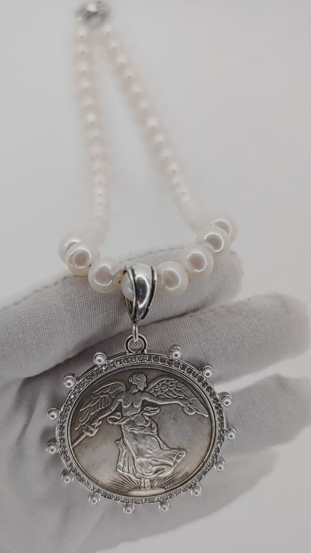 French Coin Pendant Necklace With Pearl Bezel