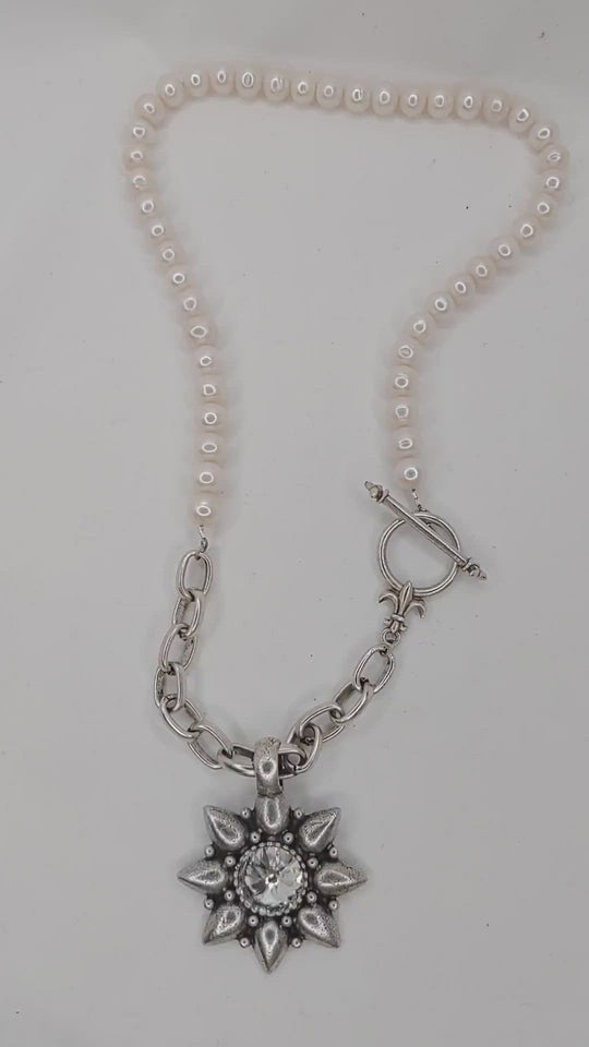 Pearl Necklace With Austrian Crystal Star Cast Pendant