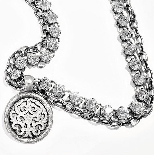 Large Rhinestone Pendant Necklace Antique Silver Chain, Beauty In Stone Jewelry at $210