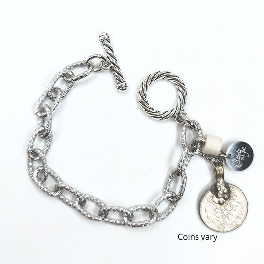 Chain Link Bracelet With Coin or Monogram, Beauty In Stone Jewelry at $59