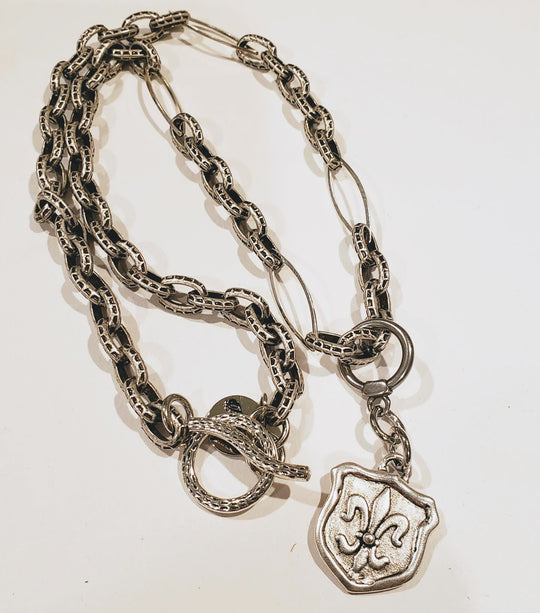 Chain Necklace With Fleur de Lis Crest, Beauty In Stone Jewelry at $89