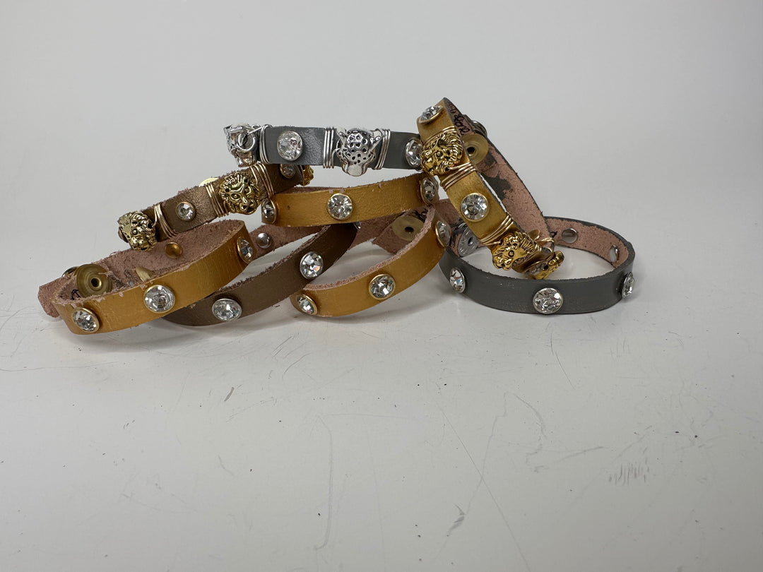 Leather Bangle Bracelet with Rhinestones