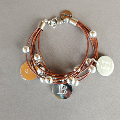 Leather Bracelet With Personalized Engraved Charms, Beauty In Stone Jewelry at $69